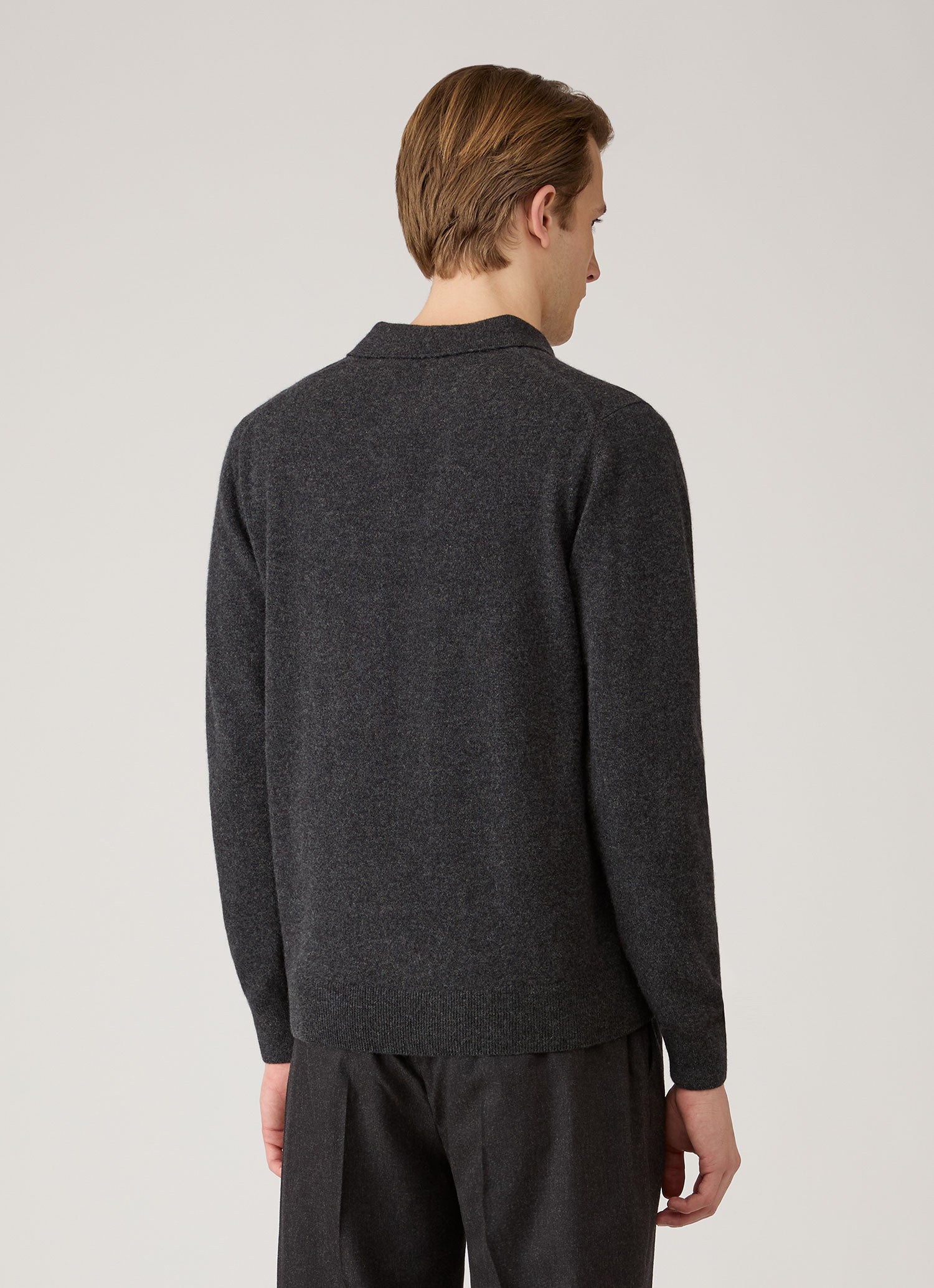 Men's Cashmere Knitted Polo Shirt in Charcoal Melange