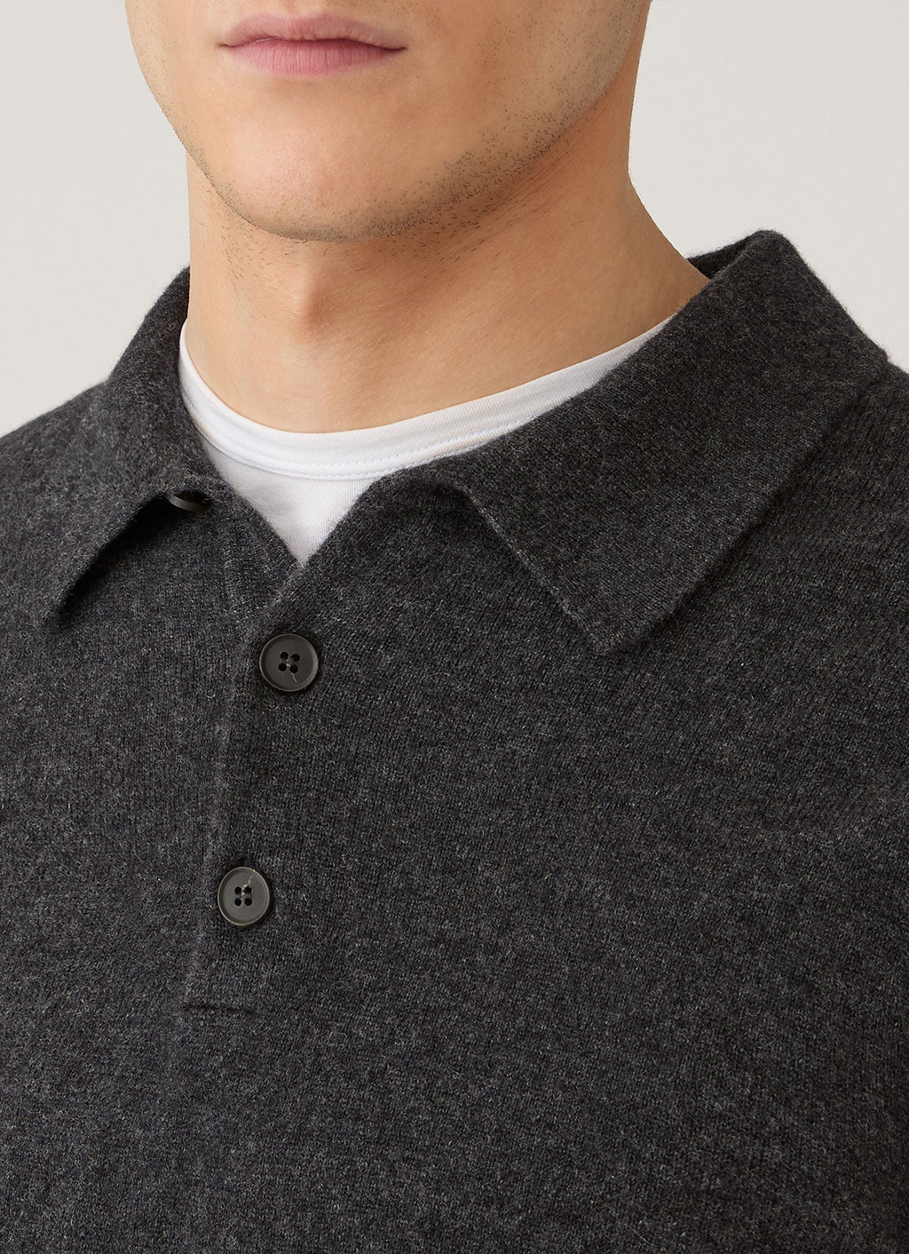 Men's Cashmere Knitted Polo Shirt in Charcoal Melange