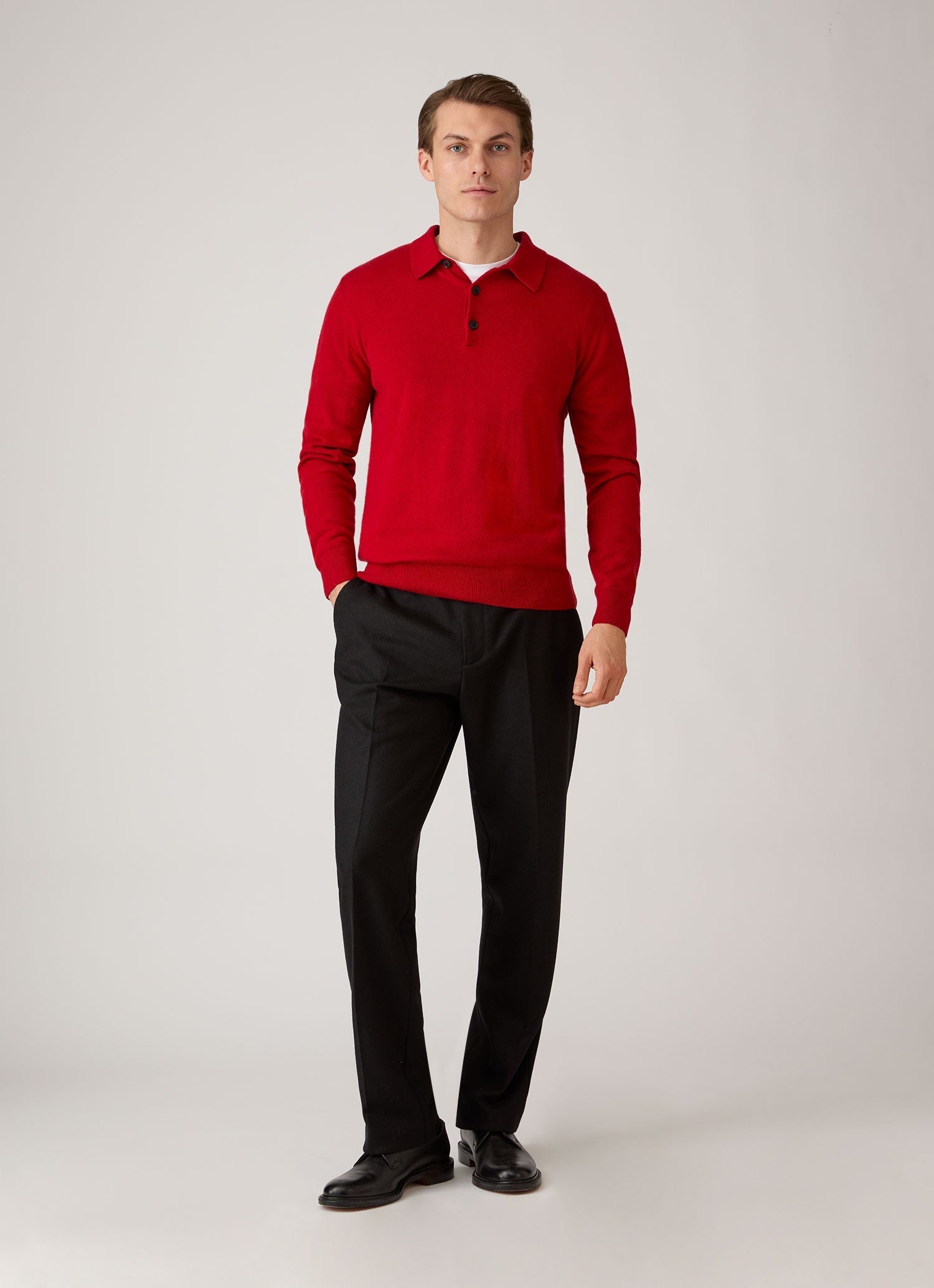 Men's Cashmere Knitted Polo Shirt in Ruby Red