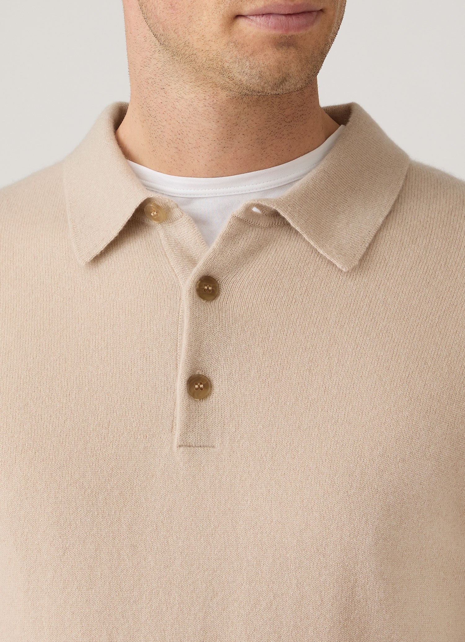 Men's Cashmere Knitted Polo Shirt in Swansdown
