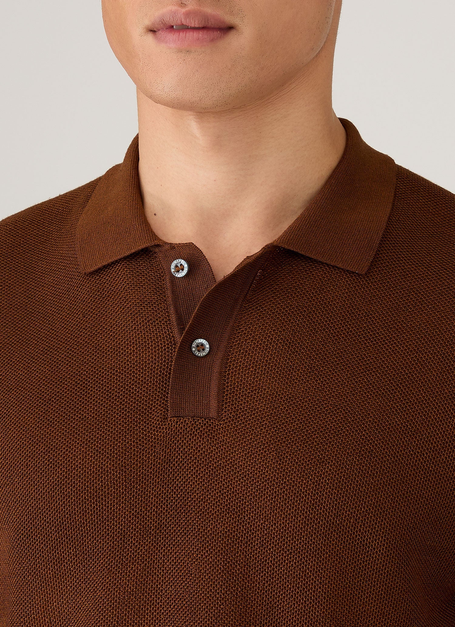 Men's Silk Linen Honeycomb Polo in Bronze