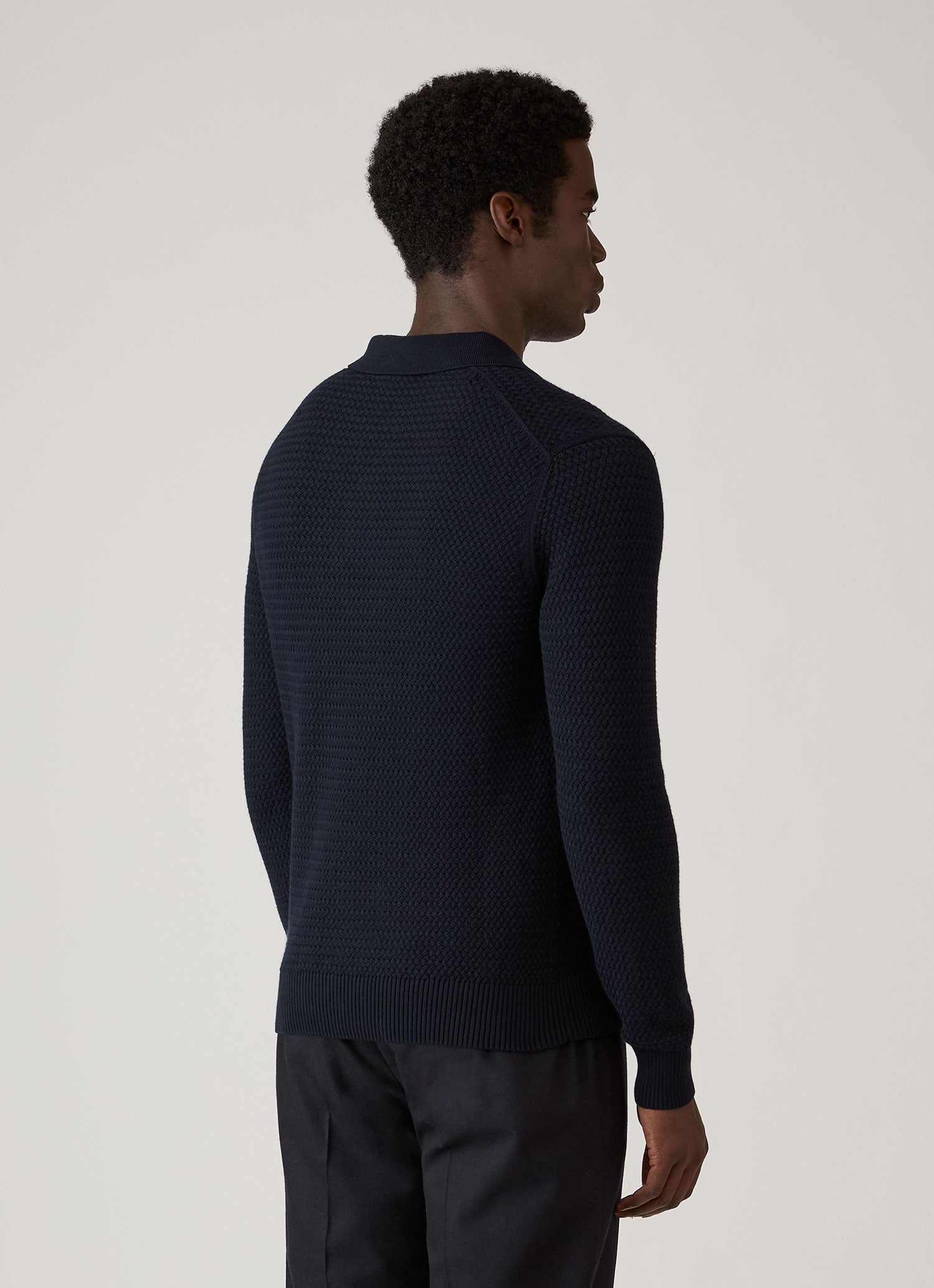 Men's Cotton Basketweave Polo Shirt in Navy