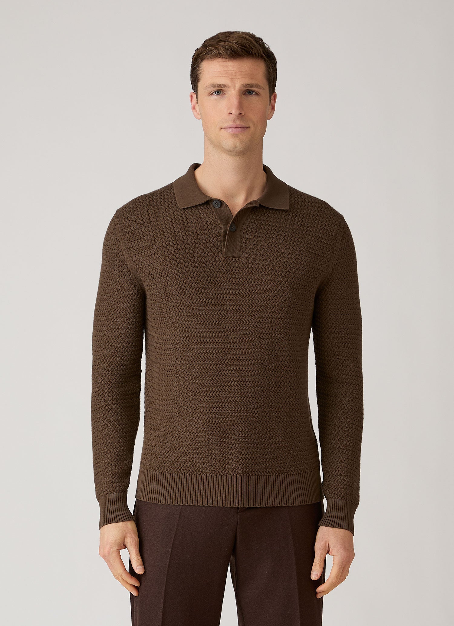 Men's Cotton Basketweave Polo Shirt in Loden Green