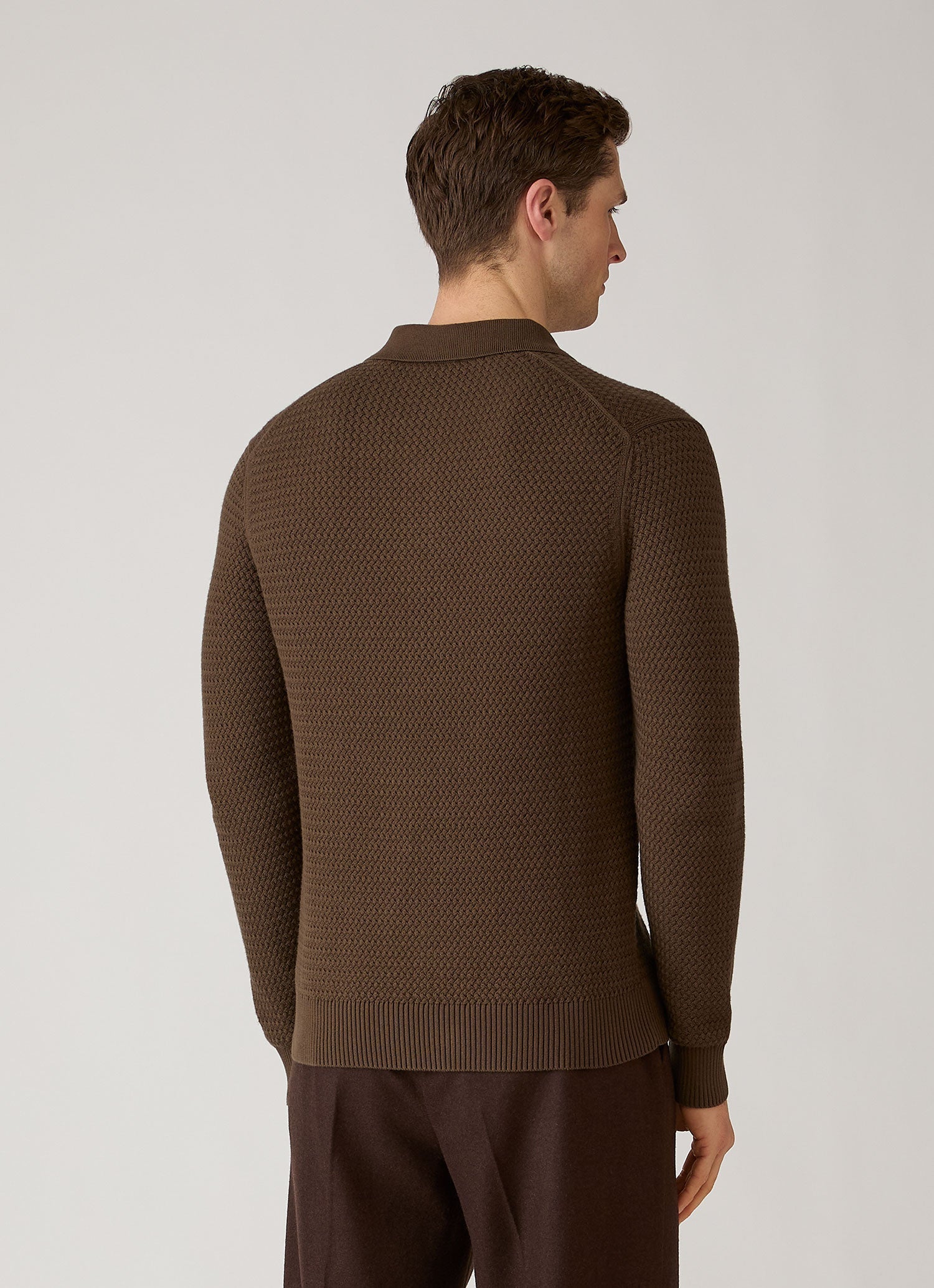 Men's Cotton Basketweave Polo Shirt in Loden Green