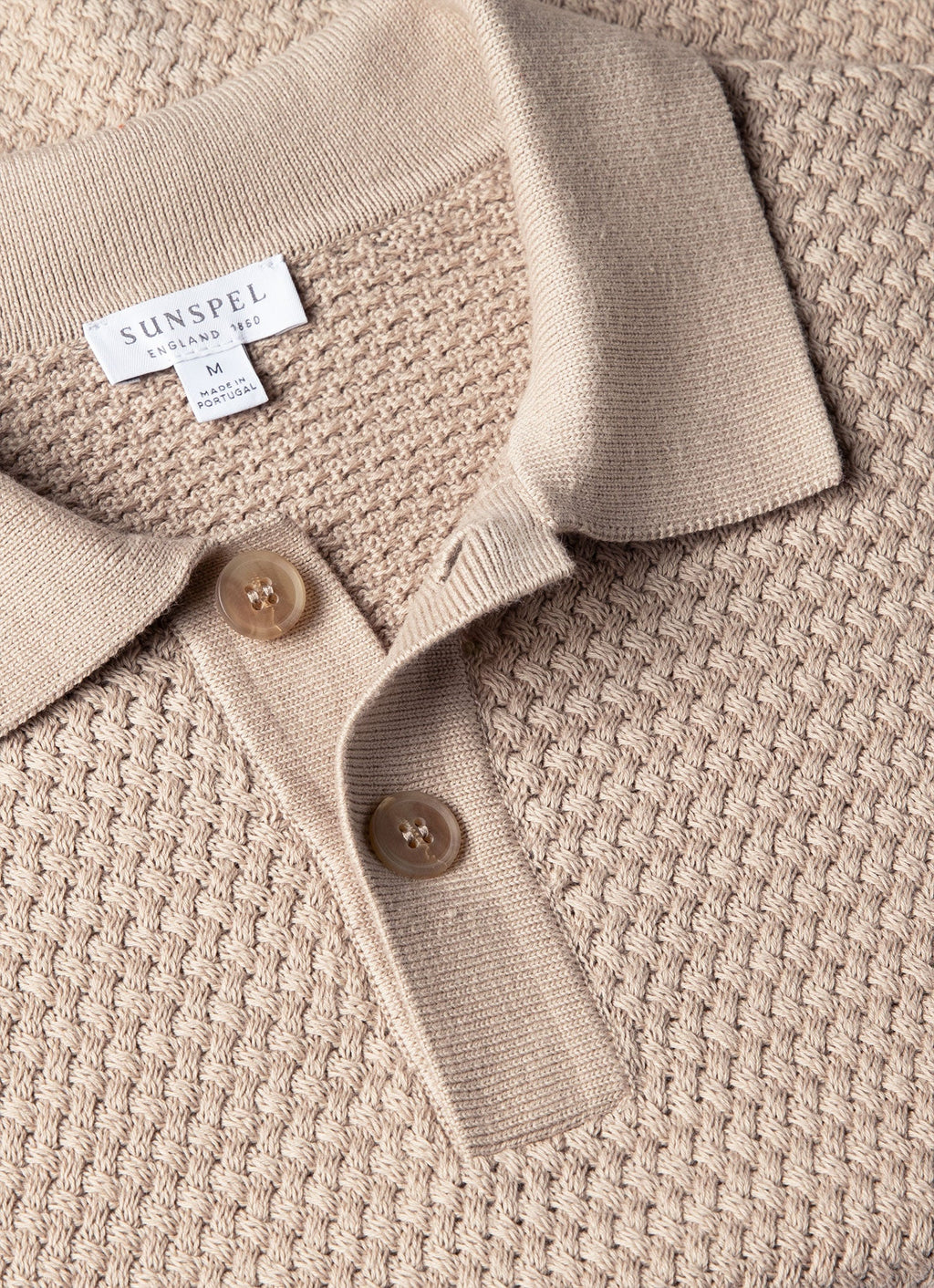 Men's Cotton Basketweave Polo Shirt in Stone