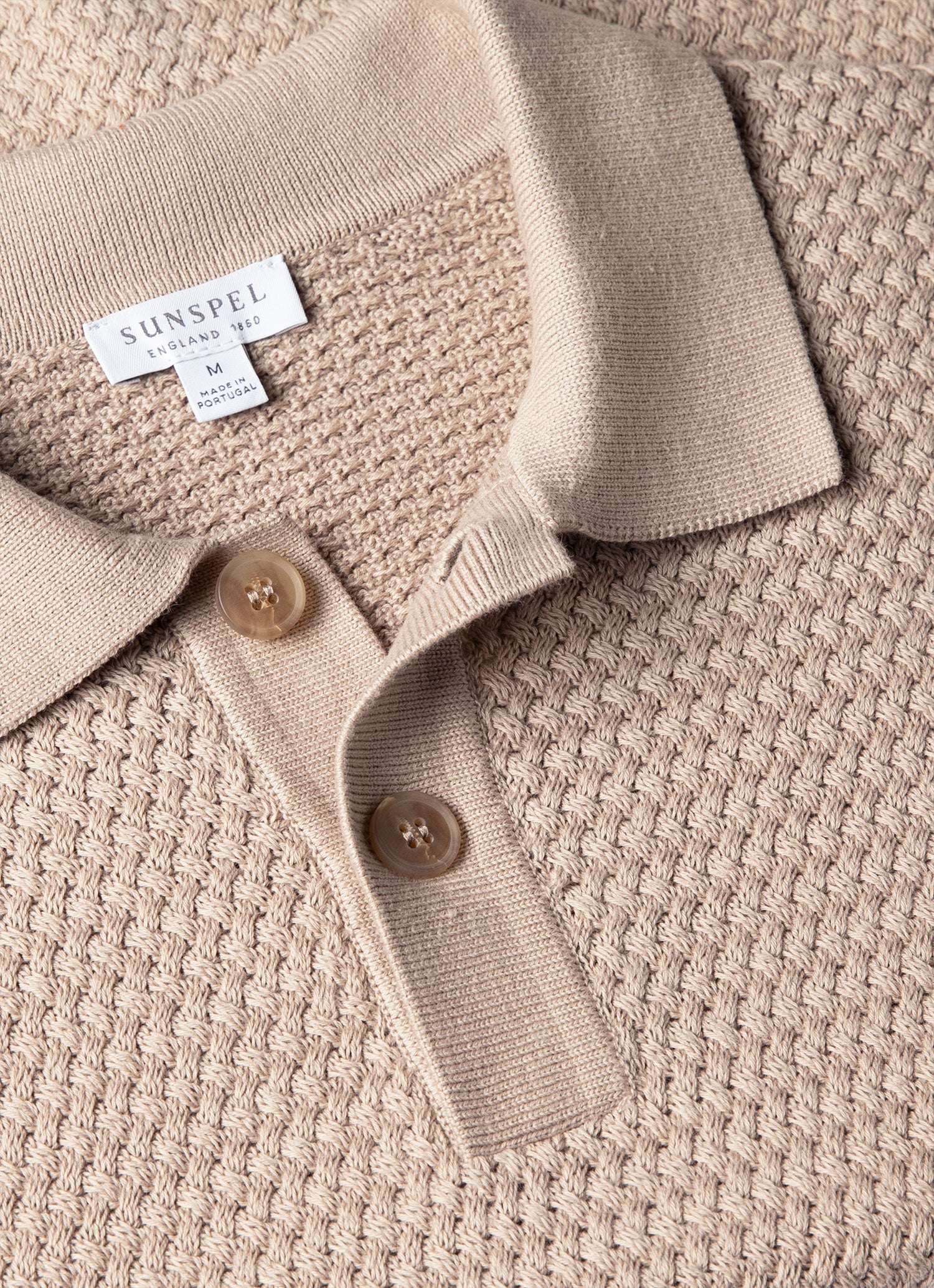 Men's Cotton Basketweave Polo Shirt in Stone