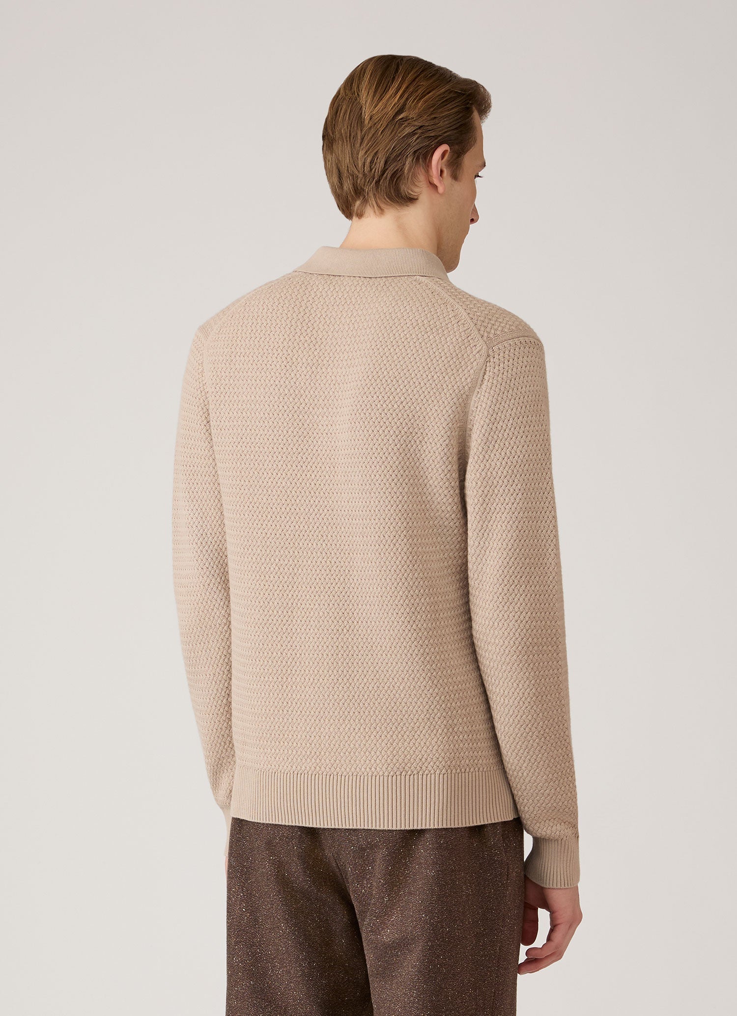 Men's Cotton Basketweave Polo Shirt in Stone