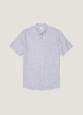 Men's Short Sleeve Linen Shirt in White/Navy