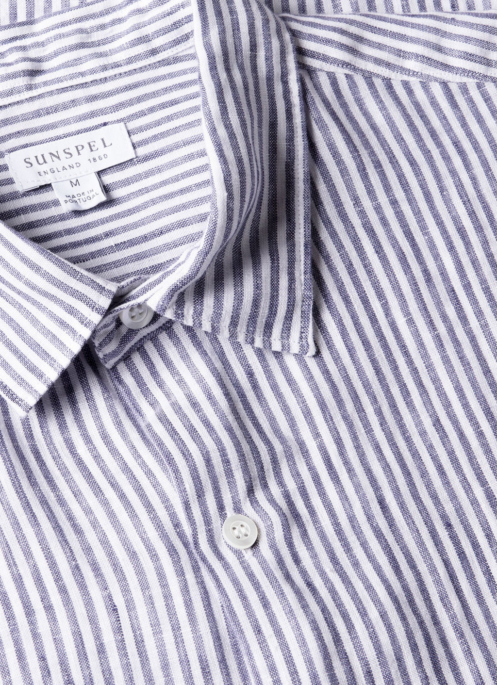 Men's Short Sleeve Linen Shirt in White/Navy
