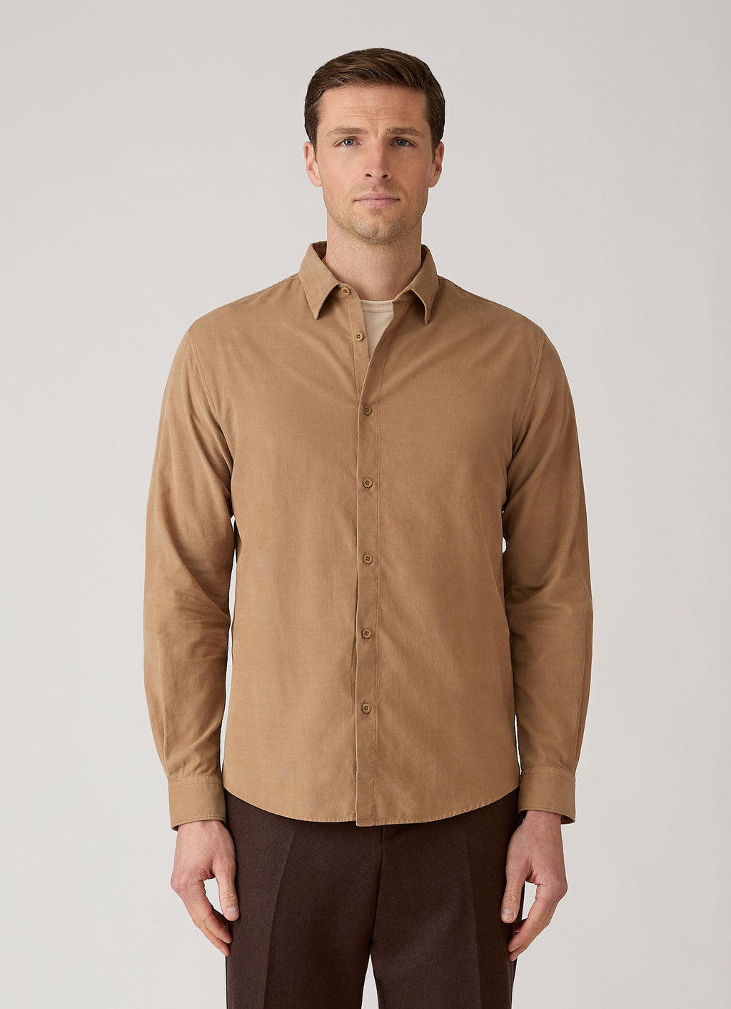 Men's Fine Cord Shirt in Dark Beige