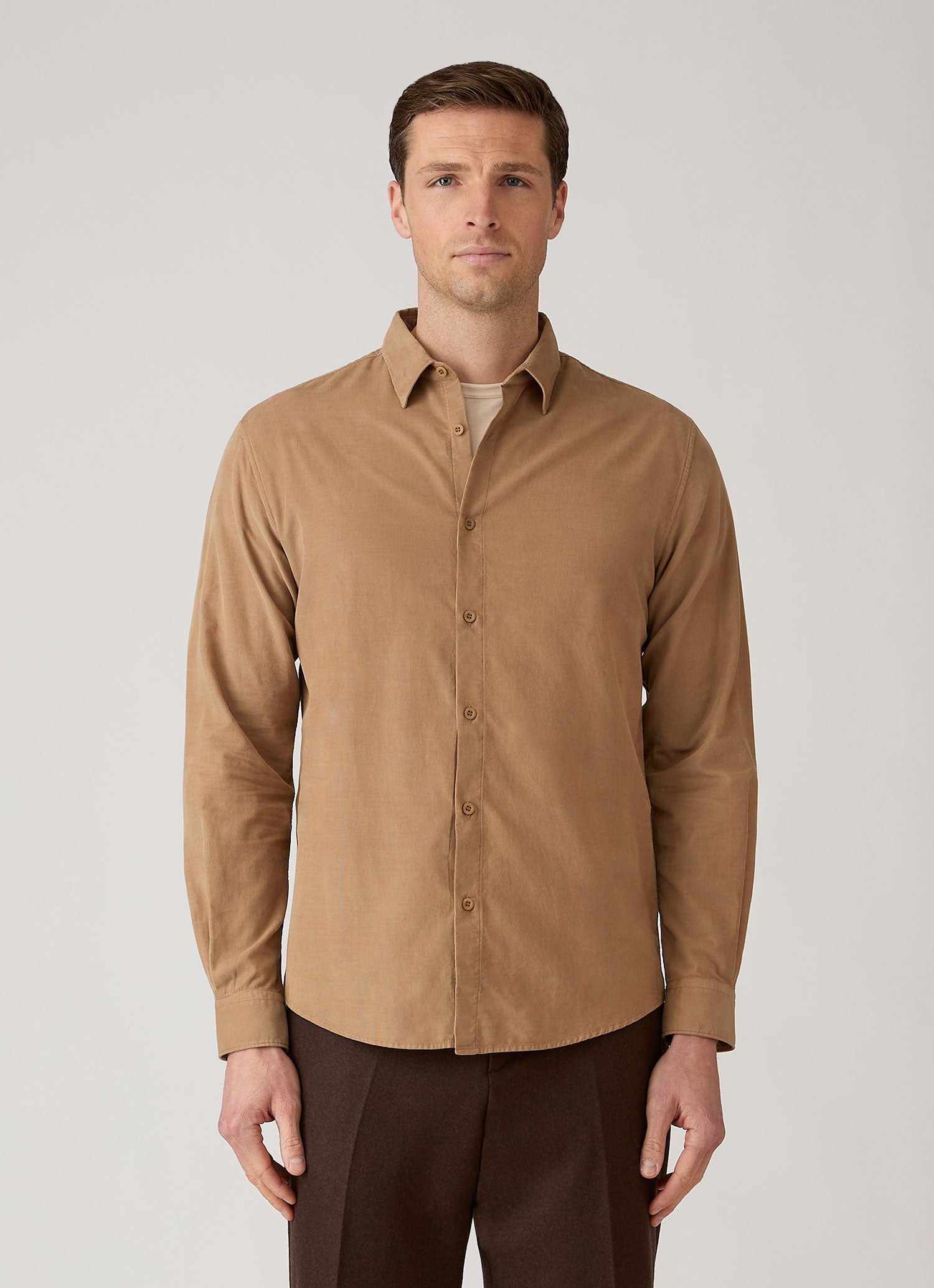 Men's Fine Cord Shirt in Dark Beige