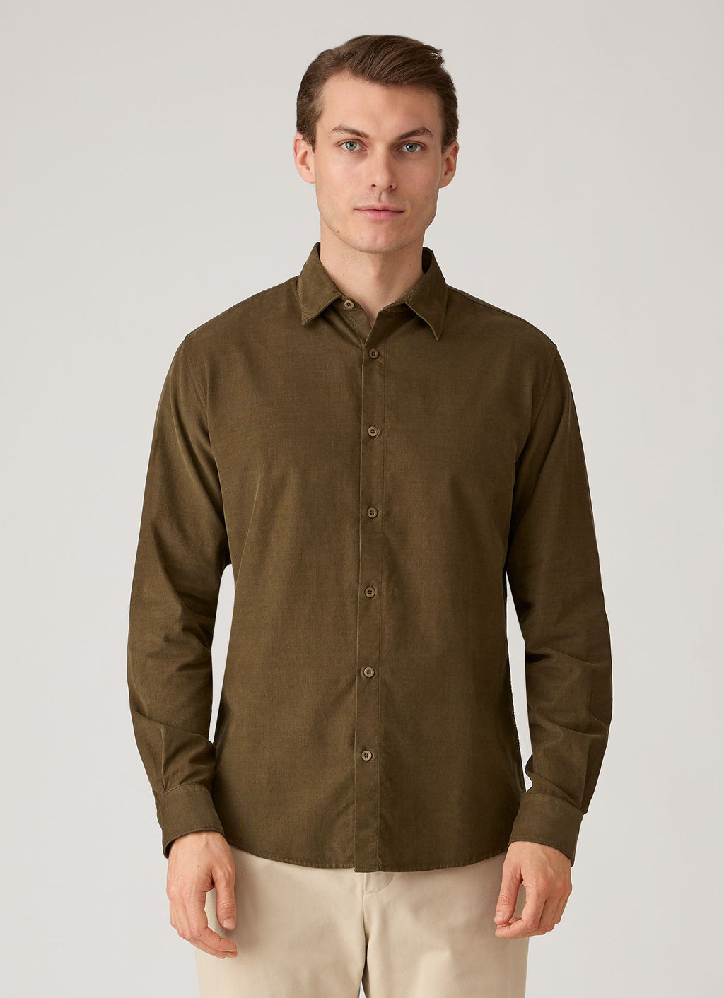 Men's Fine Cord Shirt in Loden Green