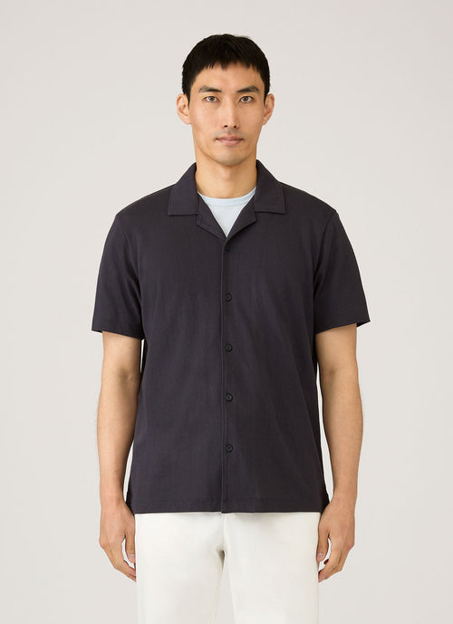 Chemise col cubain homme bleu marine