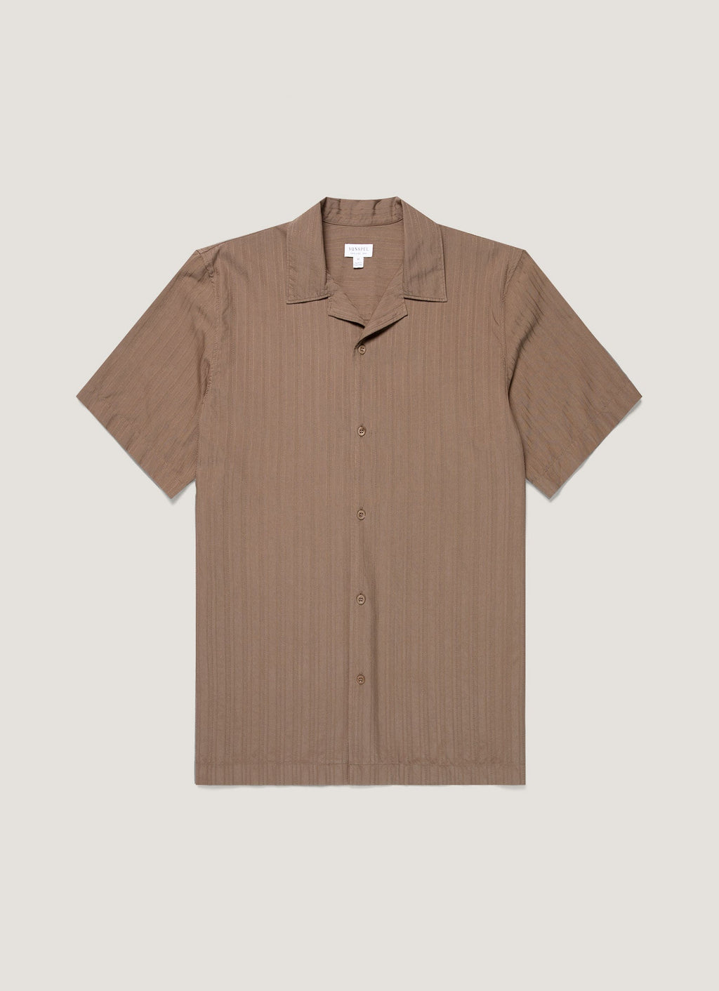 Men's Textured Stripe Camp Collar Shirt in Dark Cedar