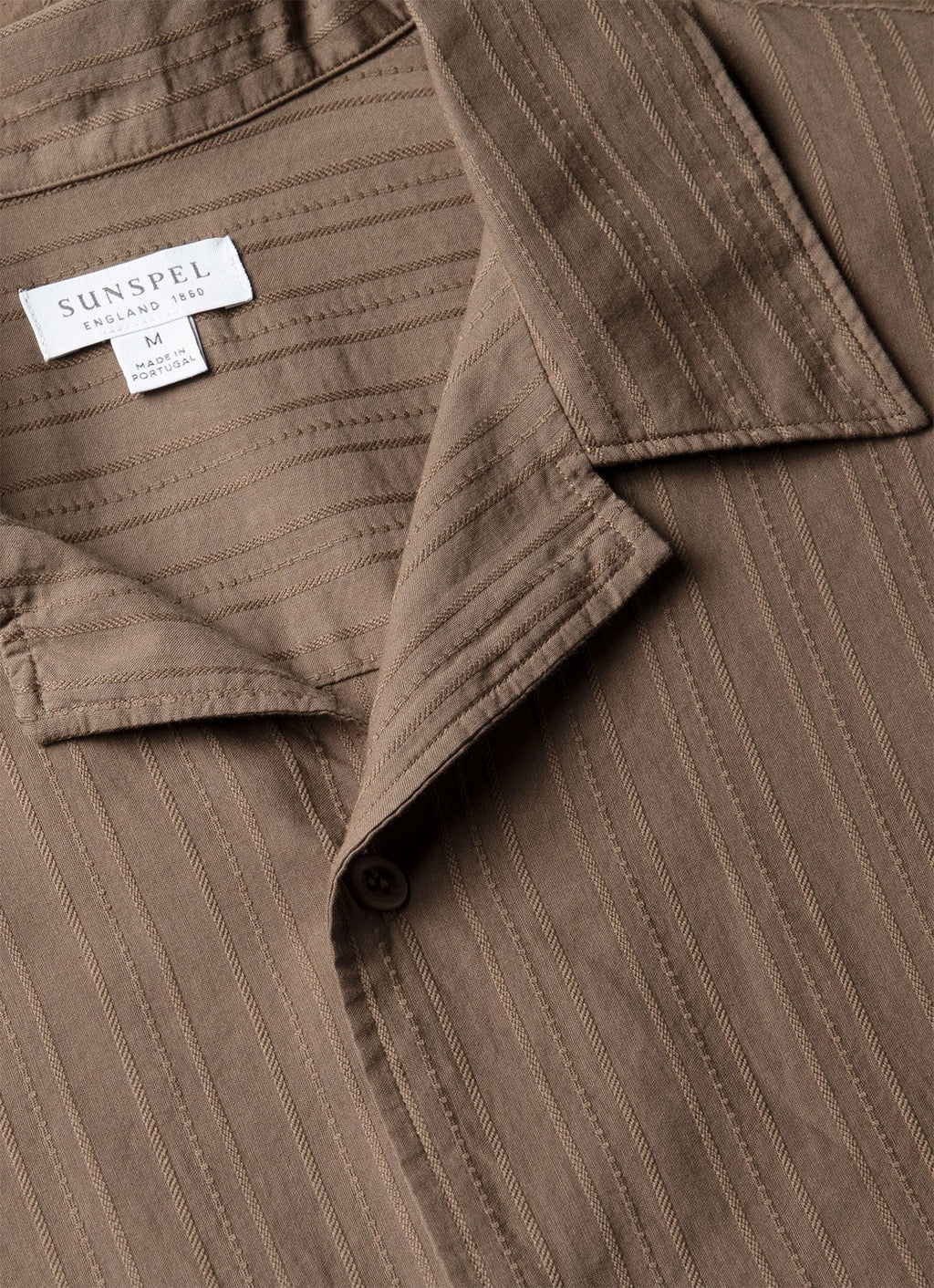Men's Textured Stripe Camp Collar Shirt in Dark Cedar