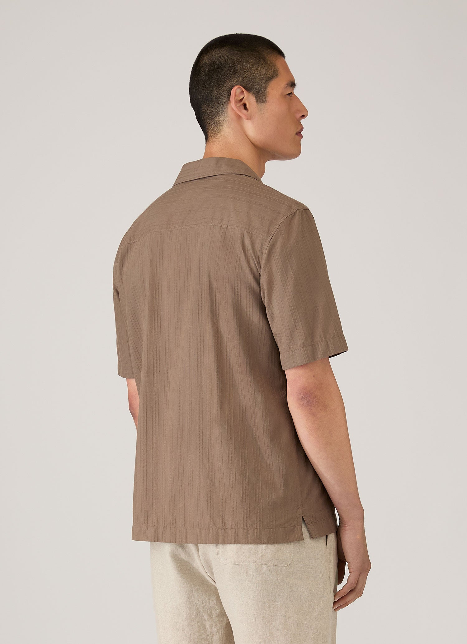 Men's Textured Stripe Camp Collar Shirt in Dark Cedar