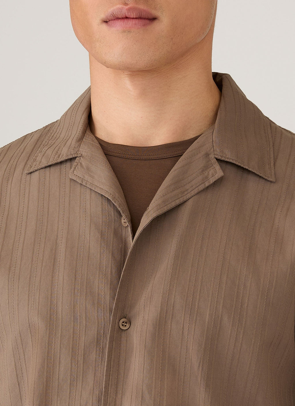 Men's Textured Stripe Camp Collar Shirt in Dark Cedar