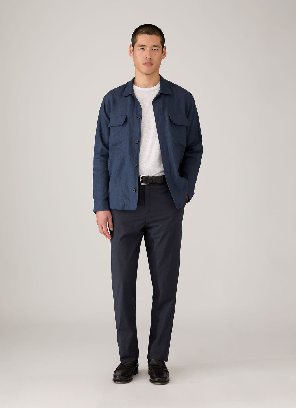 Men's Linen Overshirt in Light Navy