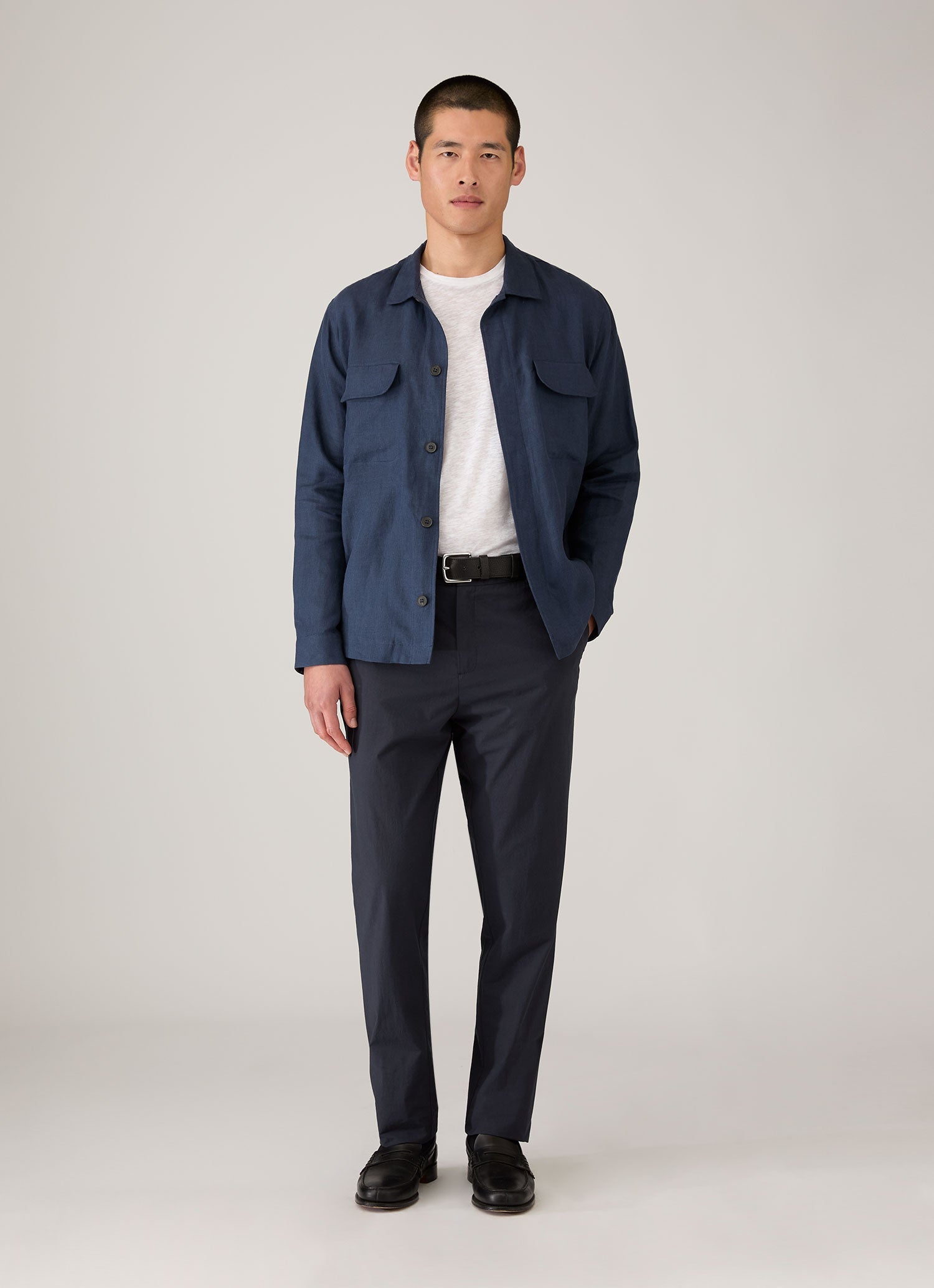 Men's Linen Overshirt in Light Navy