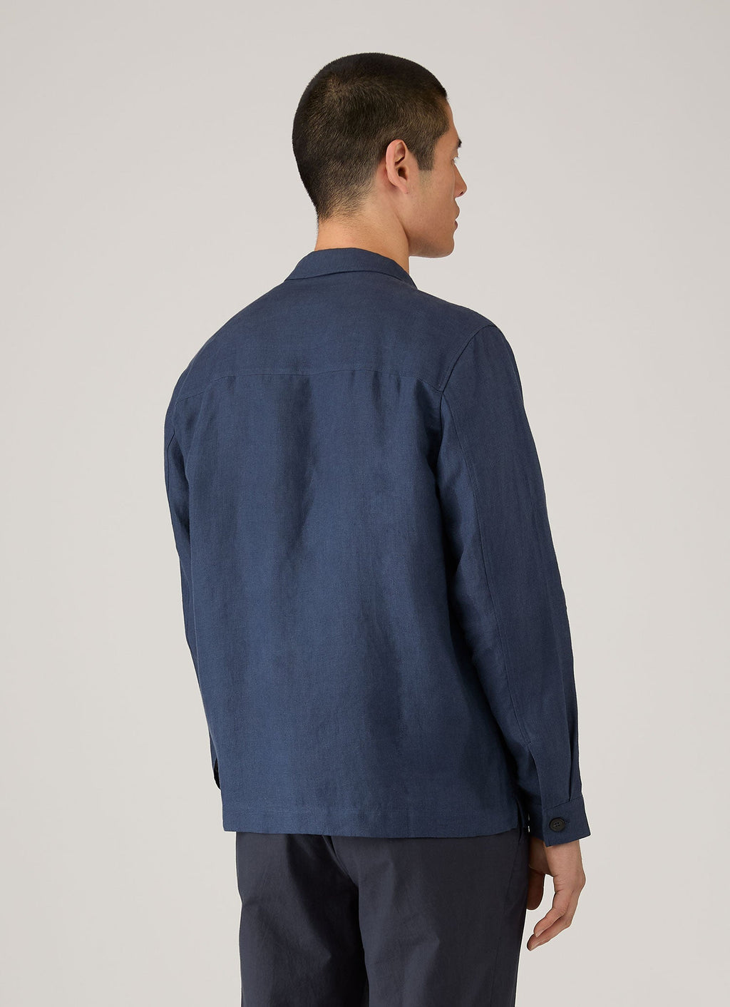 Men's Linen Overshirt in Light Navy