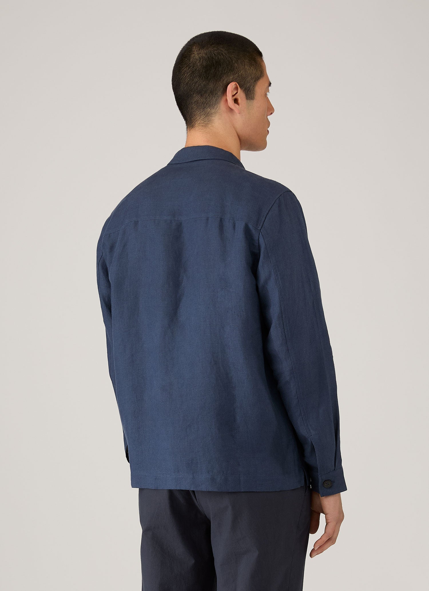 Men's Linen Overshirt in Light Navy