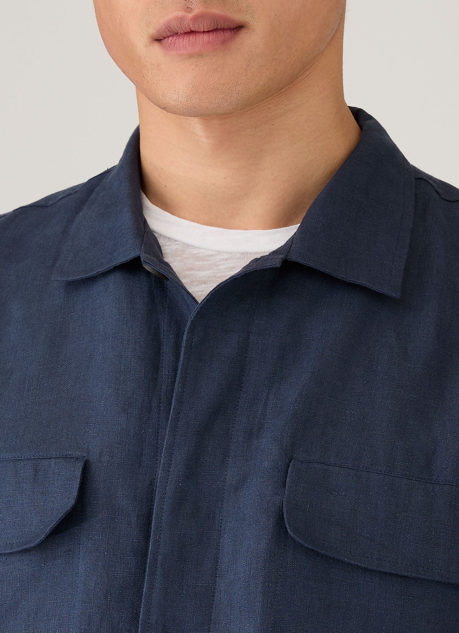 Men's Linen Overshirt in Light Navy