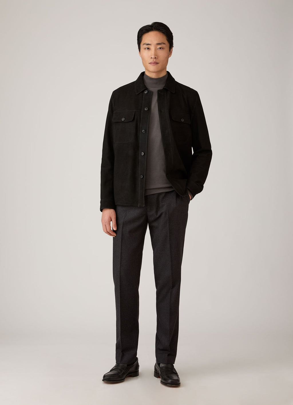 Men's Suede Overshirt in Black