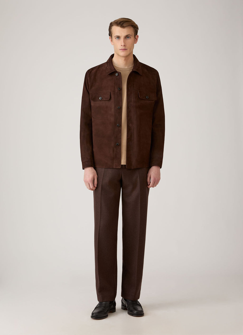 Men's Suede Overshirt in Dark Brown