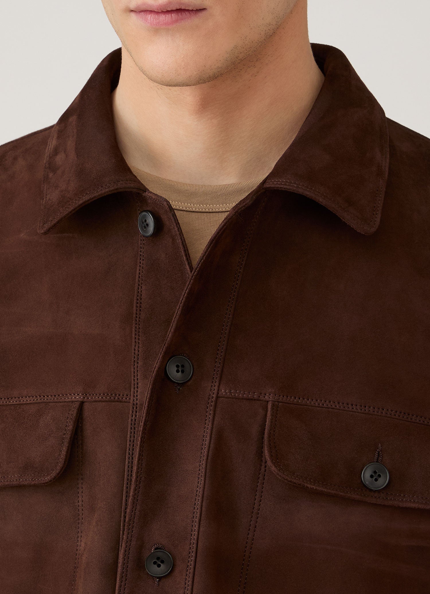 Men's Suede Overshirt in Dark Brown