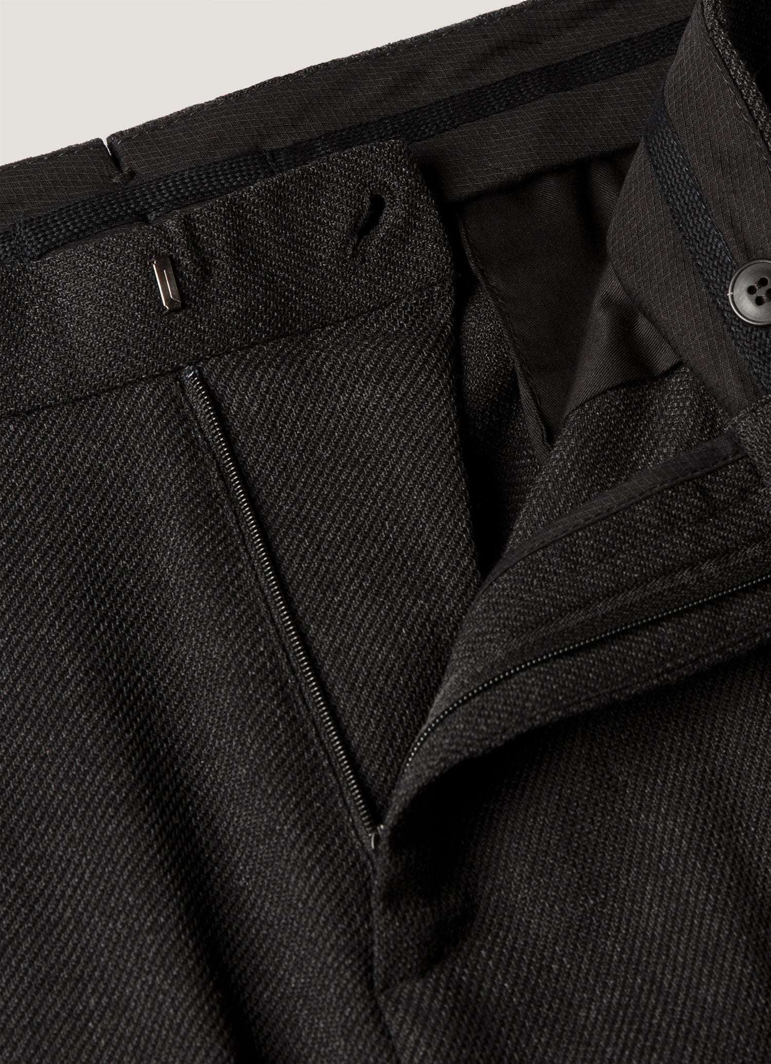 Men's Textured Wool Trouser in Dark Charcoal Melange