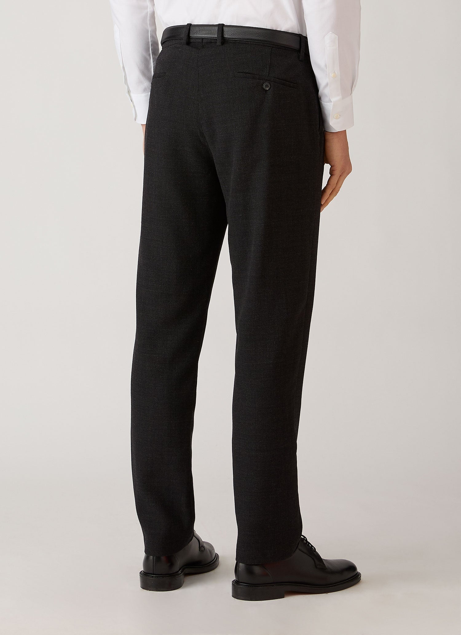 Men's Textured Wool Trouser in Dark Charcoal Melange